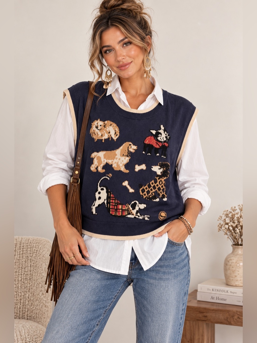 Navy Blue Sleeveless Dog Knit sweater